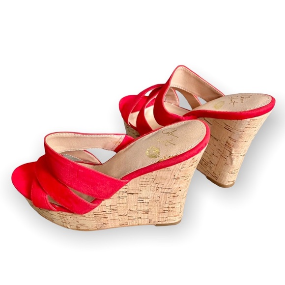 Colin Stuart women’s cork platform wedges red summer beach rockabilly size 6 - Picture 2 of 9